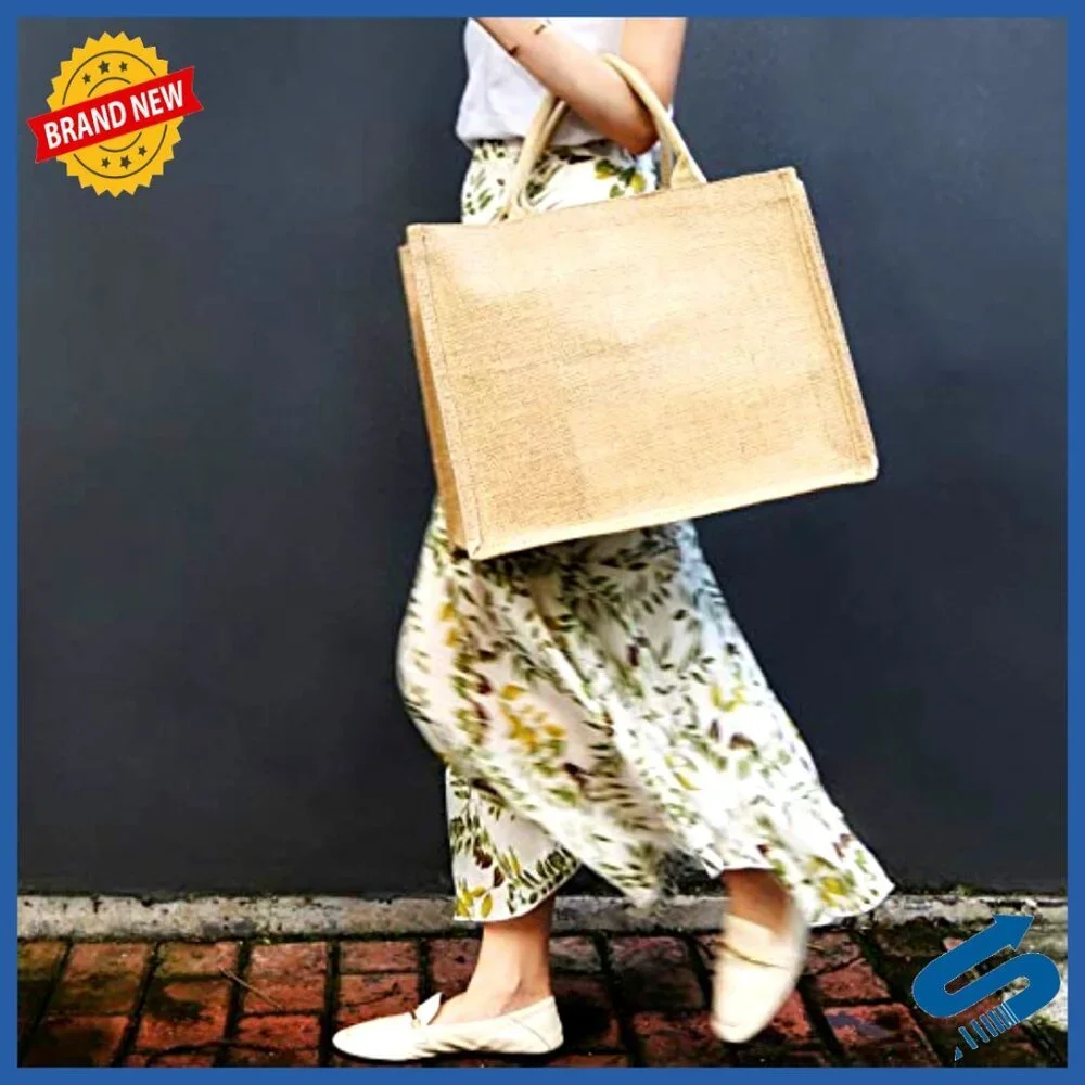 Large Reusable Canvas Jute Tote Bags 3 Pack Eco Friendly Grocery Shopping